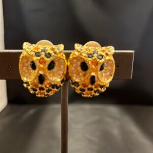 Owl French clip collectible New,gold plated owl multi Austrian zz’s & cabochon